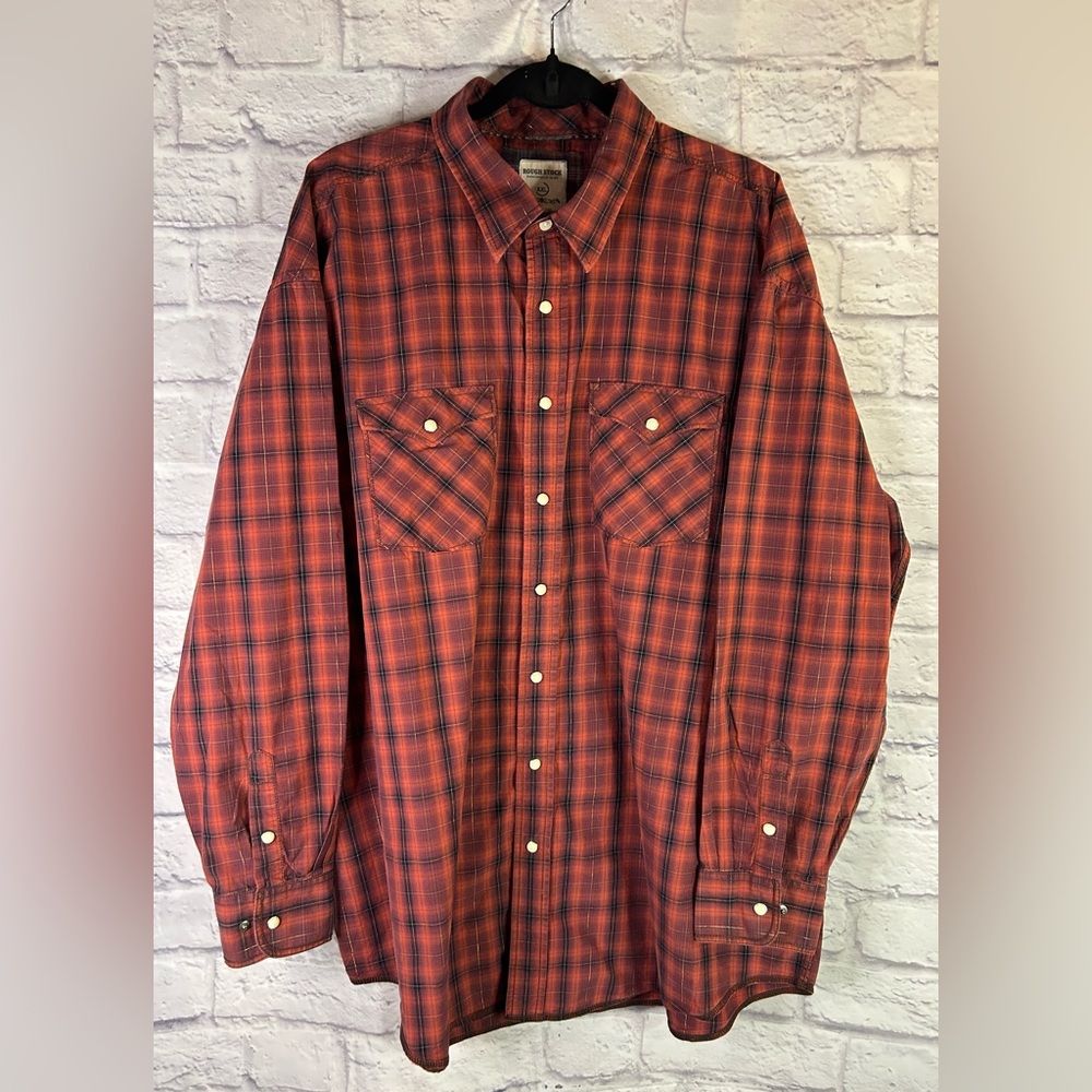 Rough Stock By Panhandle Slim Red and Black Plaid Button Down Shirt